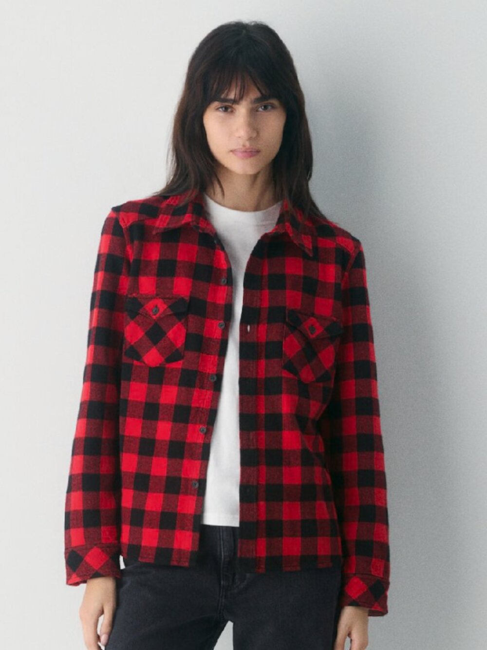 Aritzia TNA Feedback Shirt | Red/Black Buffalo Check Flannel | Size S